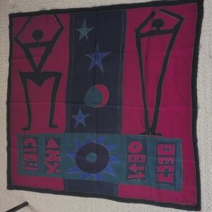 Vintage Abstract Red and Black Silk Scarf